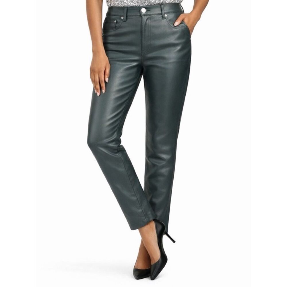 7 for All Mankind Faux Leather Skinny Pants High Waist Dark Gray Small